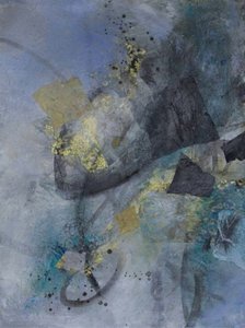 Glinsterend blauw-goud abstract door Deb Chaney