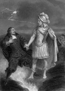 Toneelstuk Don Juan van Moliere: Don Juan met het standbeeld van de commandant, gravure van Delannoy naar een tekening van G. Staal (1870)