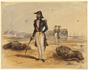 Generaal met troepen op achtergrond door Denis Auguste Marie Raffet
