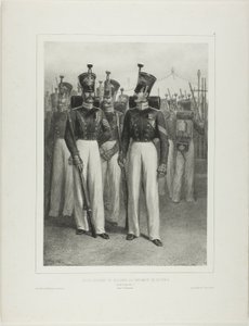 Onderofficier en soldaten van het Volhynie Regiment (Keizerlijke Garde), Kamp Vosnessensk door Denis Auguste Marie Raffet