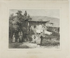 Huizen van Tartaarse boeren in het dorp Déré-Koui, bij Jalta, de Krim, 31 augustus 1837