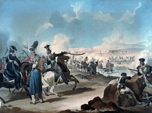 Russische cavalerie valt Franse infanterie aan bij Borodino door Denis Dighton
