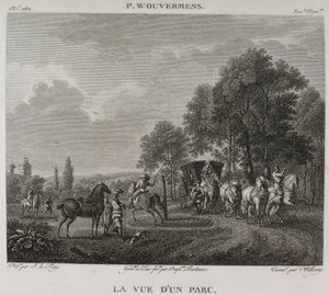 Denis-Sébastien Leroy, Antoine-Claude-François Villerey en Jean Duplessis-Bertaux - Gezicht op een park, naar Wouwerman - 1802-1815 door Denis Sebastien Leroy