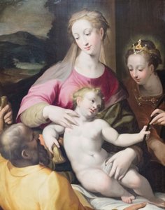 Het mystieke huwelijk van Sint Catharina door Denys Calvaert or Calvart