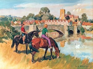 Engels plattelandsgezicht (kleurenlitho)