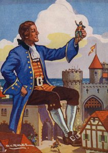 Gulliver en de kleine mensen (kleurenlitho)