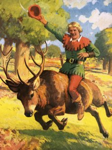 Robin Hood op de rug van een hert