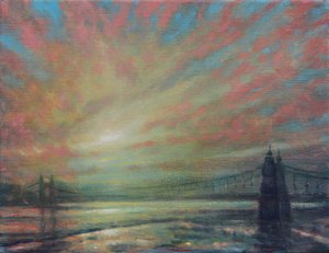 Zonsondergang bij Hammersmith Bridge door Derek Hare
