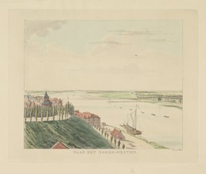 Gezicht op het Valkhof en de Waal ten noordwesten van Nijmegen door Derk Anthony van de Wart