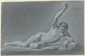 Liggend mannelijk naakt met geheven arm