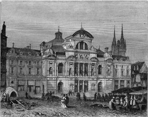 Buitenzicht van het Grand Theatre van Angers, voltooid in 1871 volgens de plannen van architect Lucien Botrel. Maine et Loire (49) door Deroy (after)