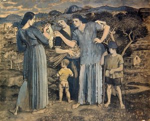 Moeders en kinderen in landschap