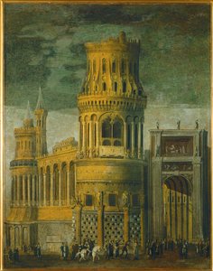 Denkbeeldige architectuur (olieverf op doek) door Desiderio Monsu