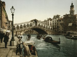 Rialtobrug Venetië, ca. 1900 (fotochrom) door Detroit Publishing Co.