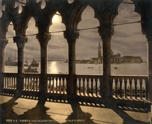 San Georgio vanaf het Dogenpaleis bij maanlicht, Venetië, Italië, ca. 1890-1900 (fotochrom)