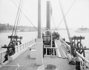 Stoomboot Clermont, dek, achteruitkijkend, 1909 door Detroit Publishing Co.