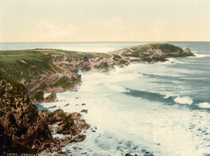 Towan Head, Newquay, Cornwall, Engeland, Fotochrome print, ca. 1900 door Detroit Publishing Co.