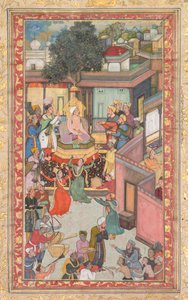 Besnijdenisceremonie voor de zonen van Akbar, schilderij 126 uit een Akbar-nama Boek van Akbar, ca. 1602-3 door Dharam Das