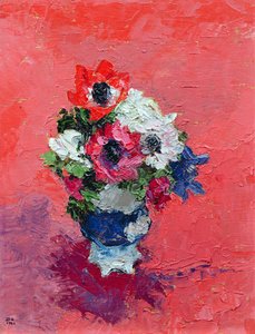 Anemonen op een rode ondergrond, 1992