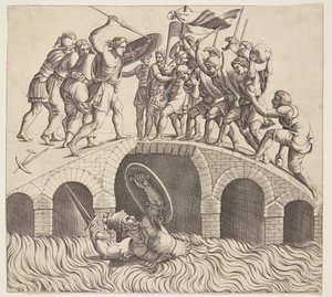 Horatius Cocles ontsnapt in de Tiber door Diana Scultori
