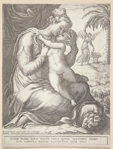 Maagd Maria met kind door Diana Scultori