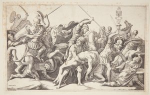 Menelaos met het lichaam van Patroklos door Diana Scultori