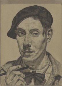 Zelfportret met potlood in de hand