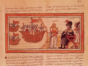 De Indiase prinses Malinche of Dona Marina, minnares van Hernando Cortes (1485-1547) die voor hem tolkt
