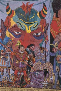 Close-up van een schilderij, Insurgentes Theatre, Mexico City, Mexico door Diego Rivera