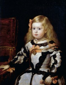 Portret van de Infanta Margarita (1651-1673) dochter van koning Filips IV van Spanje en zijn tweede vrouw Mariana van Oostenrijk door Diego Velázquez