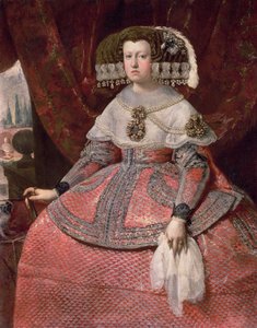 Koningin Maria Anna van Spanje in een rode jurk, 1655-60 door Diego Velázquez