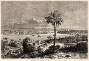 Algemeen uitzicht op Havana, hoofdstad van Cuba, tekening door Lancelot ter illustratie van de reis naar het eiland Cuba in 1859, door Richard Dana (1815-1882). Gravure in 