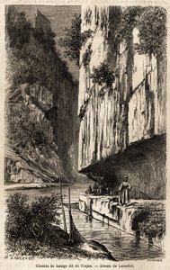 Het jaagpad aan de oevers van de Donau, uitgehouwen in de rotswand, ook wel het pad van Trajanus (53-117, Romeins keizer) genoemd, dat hij liet aanleggen voor zijn expeditie tegen de Daciërs ten noorden van de Donau (100-103) door Dieudonne Auguste Lancelot