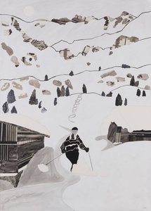 Skiën naar de lunch (collage)