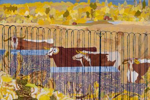 Dorstige langhoorns, hete zomer (collage) door Dione Verulam