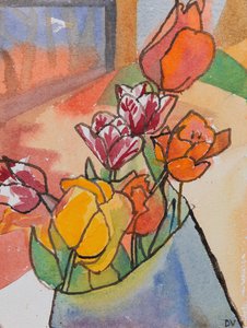 Tulpen (aquarel  inkt) door Dione Verulam