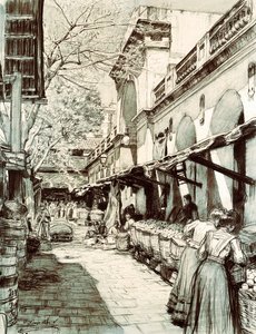Het plein van de markt van Sint-Catharina in Barcelona door Dionisio Baixeras Verdaguer