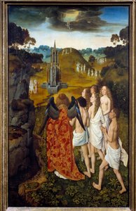 De weg naar de hemel of de hemelvaart van de uitverkorenen. Schilderij op hout door Dirck Bouts de Oude (1410-1475) 1450 Lille, Musée des Beaux Arts