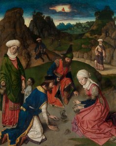 Het Verzamelen van het Manna, detail van het Altaarstuk van het Heilige Sacrament door Dirck Bouts