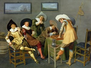 Ruiters in een taverne door Dirck Hals