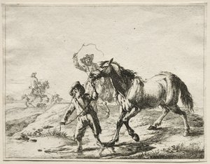 Een jongen die een paard laat drinken door Dirck Stoop
