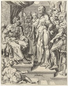 Christus voor Herodes Val en de verlossing van de mensheid door het leven en passie van Christus door Dirck Volckertsz. Coornhert (attributed to)