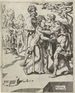 Isaak groet Rebekka door Dirck Volckertsz. Coornhert (attributed to)