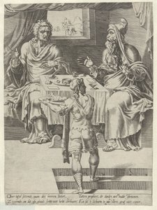 Maaltijd van de godsman en de oude profeet door Dirck Volckertsz. Coornhert (attributed to)