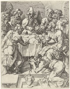 Maria Magdalena wast de voeten van Christus door Dirck Volckertsz. Coornhert (attributed to)