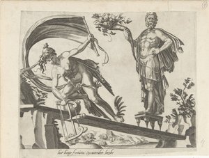 Geen schild beschermt tegen tegenspoed; Hoe groter je fortuin, hoe groter je zorgen door Dirck Volckertsz. Coornhert (attributed to)