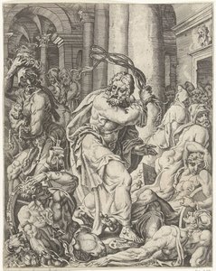 Verdrijving van de geldwisselaars uit de tempel door Dirck Volckertsz. Coornhert (attributed to)