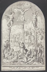 Christus aan het kruis tussen de twee dieven door Dirck Volckertsz. Coornhert