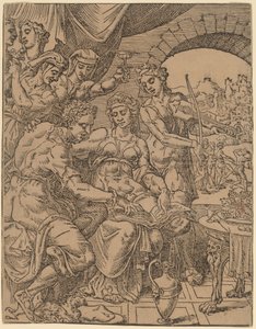 De Verloren Zoon Verkwist Zijn Erfenis aan Hoeren door Dirck Volckertz Coornhert after Maerten van Heemskerck