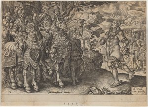 De overgave van Johan Frederik, keurvorst van Saksen, na de Slag bij Mühlberg door Dirck Volckertz Coornhert, after Maerten van Heemskerck